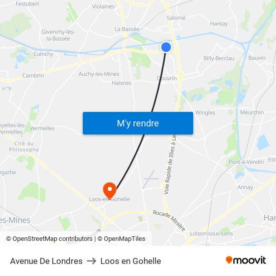 Avenue De Londres to Loos en Gohelle map