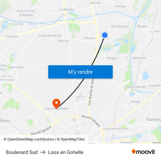 Boulevard Sud to Loos en Gohelle map