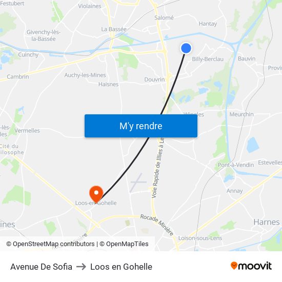 Avenue De Sofia to Loos en Gohelle map