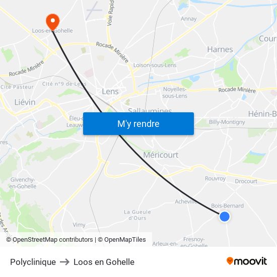 Polyclinique to Loos en Gohelle map