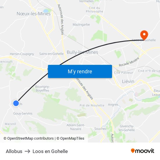 Allobus to Loos en Gohelle map
