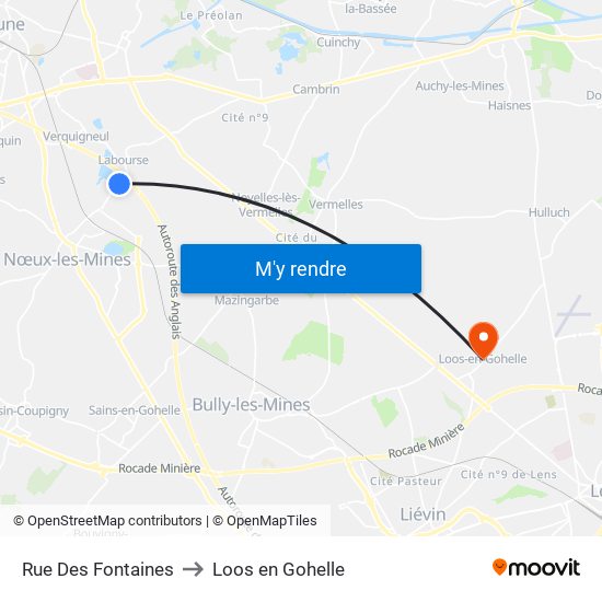 Rue Des Fontaines to Loos en Gohelle map