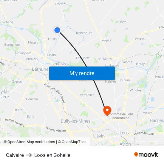 Calvaire to Loos en Gohelle map