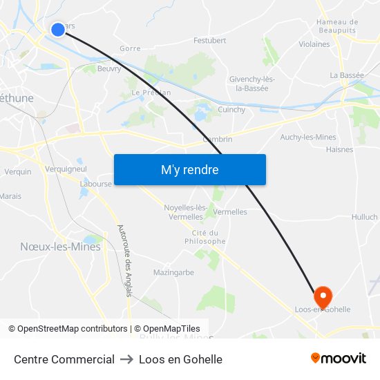 Centre Commercial to Loos en Gohelle map