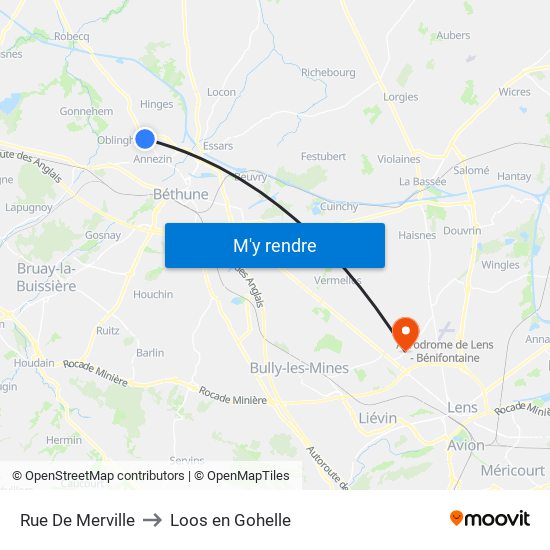 Rue De Merville to Loos en Gohelle map