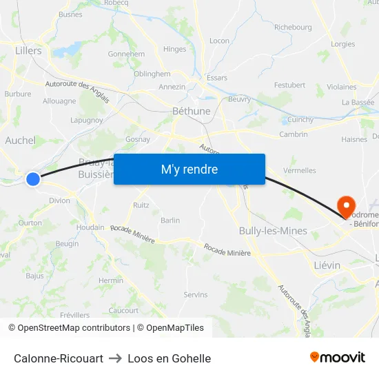 Calonne-Ricouart to Loos en Gohelle map