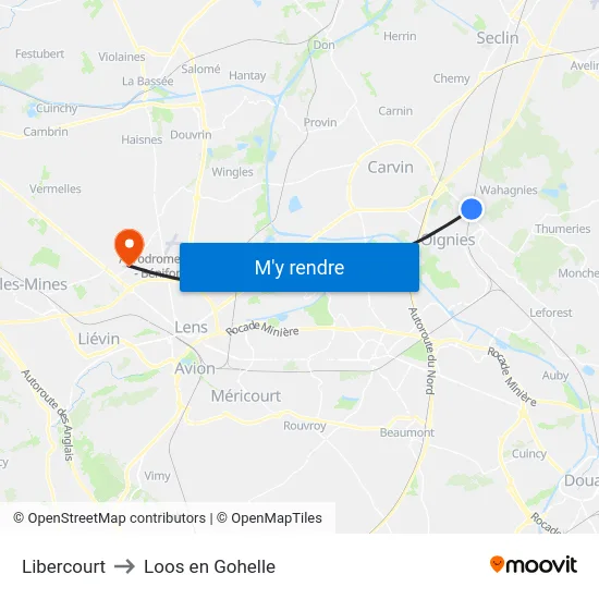 Libercourt to Loos en Gohelle map