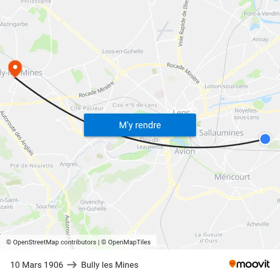 10 Mars 1906 to Bully les Mines map