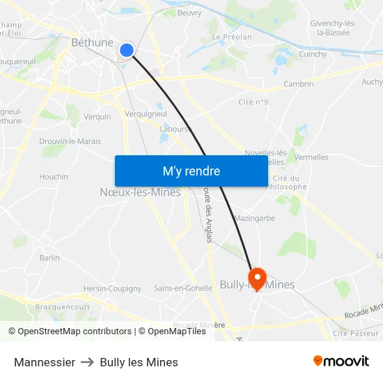 Mannessier to Bully les Mines map