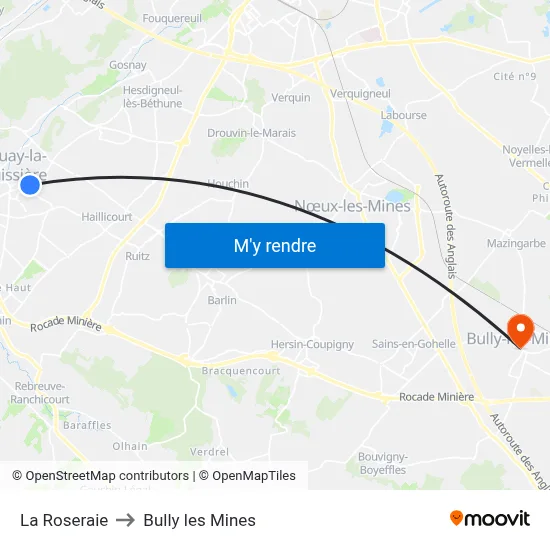 La Roseraie to Bully les Mines map