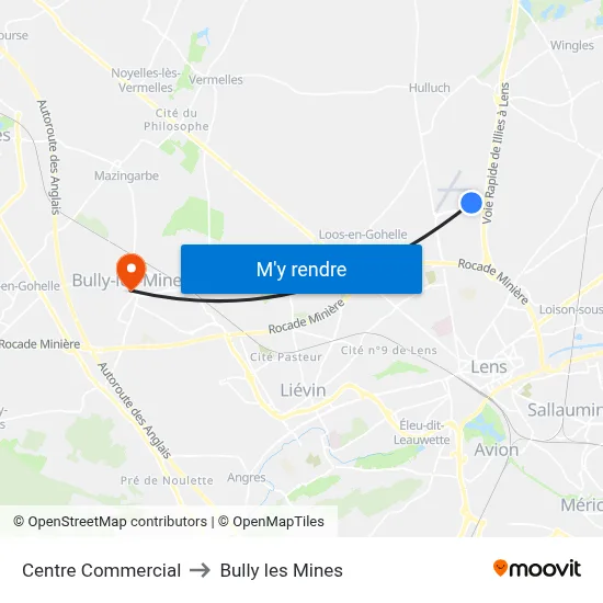 Centre Commercial to Bully les Mines map
