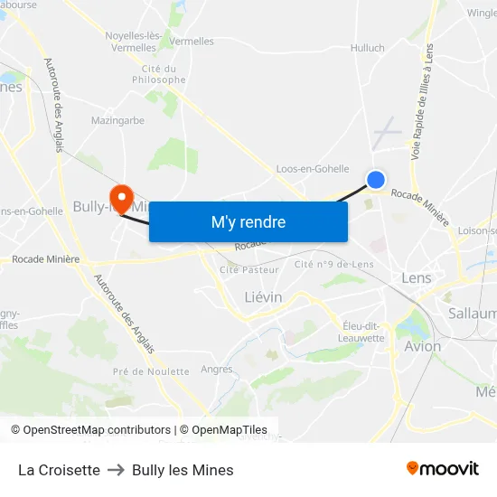 La Croisette to Bully les Mines map