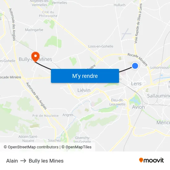 Alain to Bully les Mines map