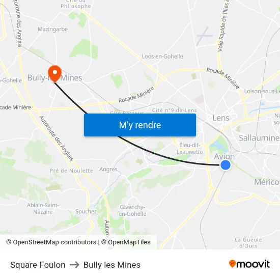 Square Foulon to Bully les Mines map
