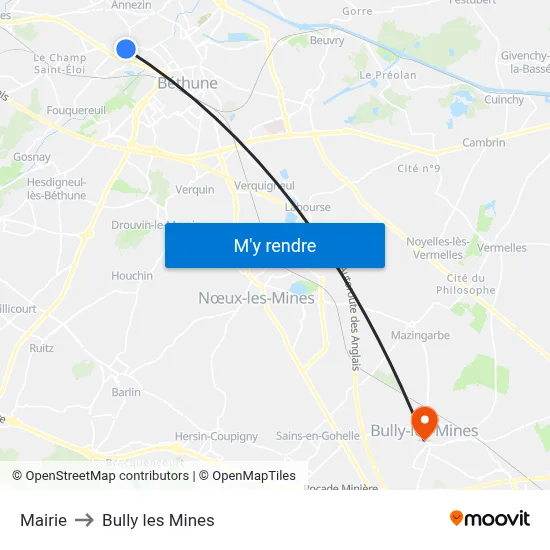 Mairie to Bully les Mines map