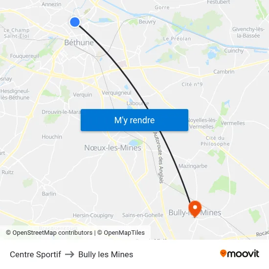 Centre Sportif to Bully les Mines map