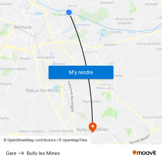 Gare to Bully les Mines map