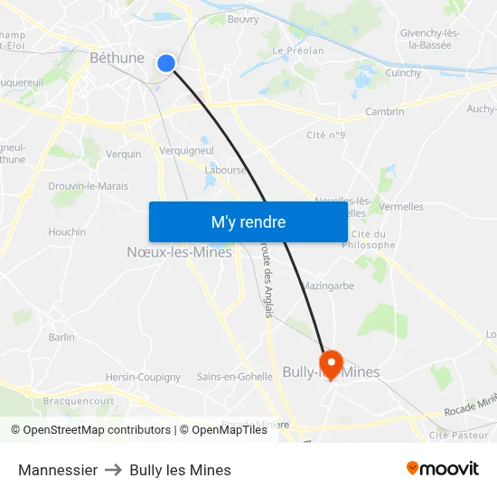 Mannessier to Bully les Mines map