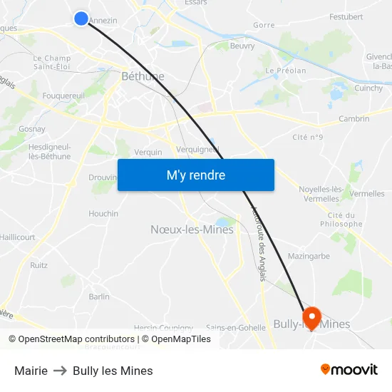 Mairie to Bully les Mines map
