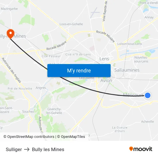 Sulliger to Bully les Mines map