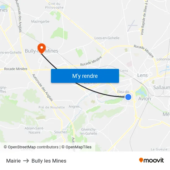 Mairie to Bully les Mines map