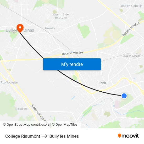 College Riaumont to Bully les Mines map