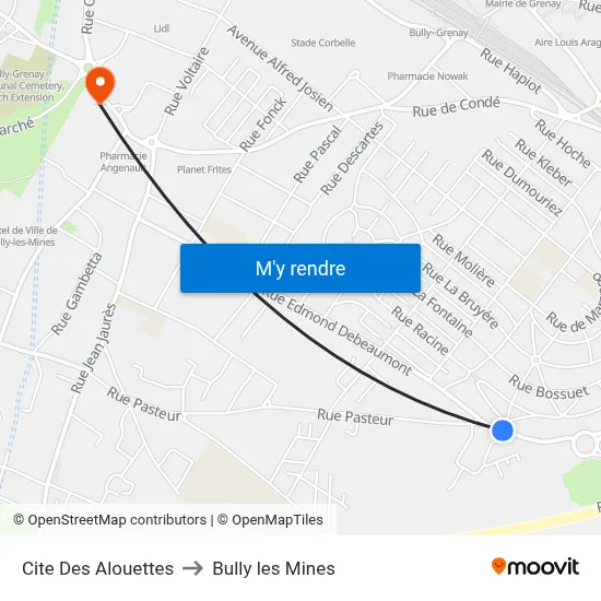 Cite Des Alouettes to Bully les Mines map