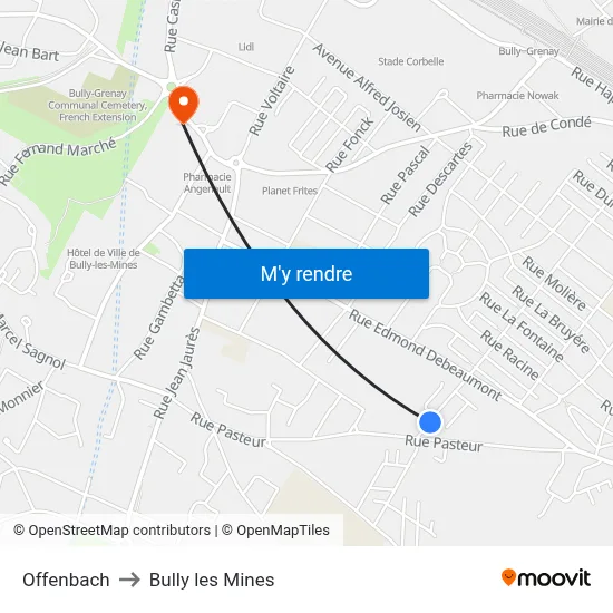 Offenbach to Bully les Mines map