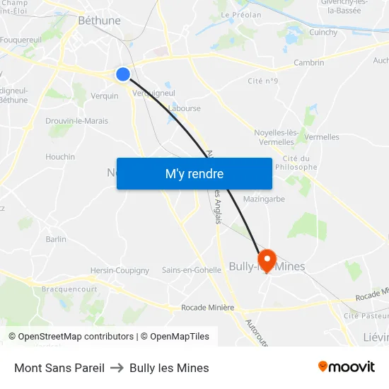 Mont Sans Pareil to Bully les Mines map