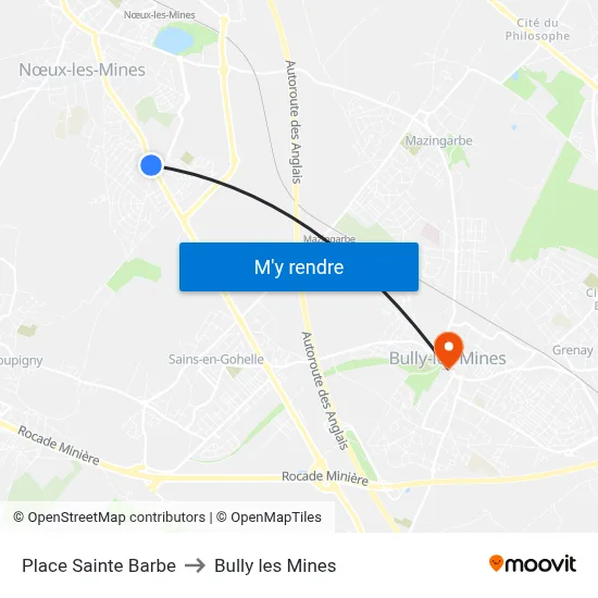 Place Sainte Barbe to Bully les Mines map