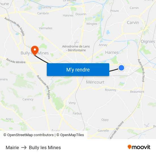 Mairie to Bully les Mines map