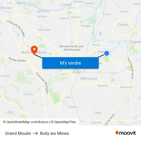Grand Moulin to Bully les Mines map