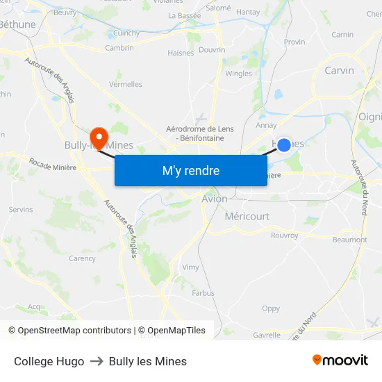 College Hugo to Bully les Mines map