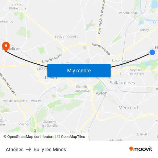 Athenes to Bully les Mines map