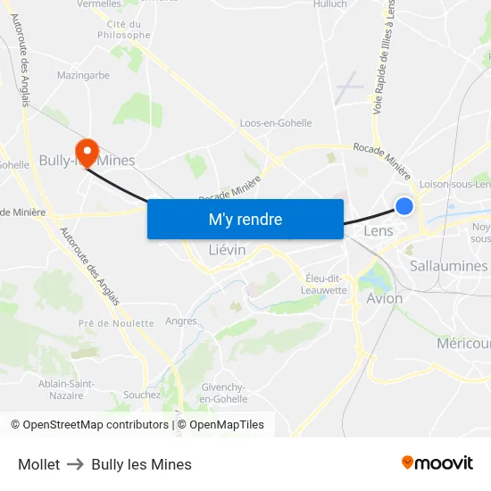 Mollet to Bully les Mines map