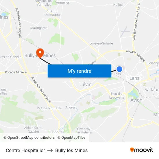 Centre Hospitalier to Bully les Mines map