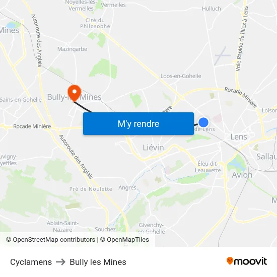 Cyclamens to Bully les Mines map
