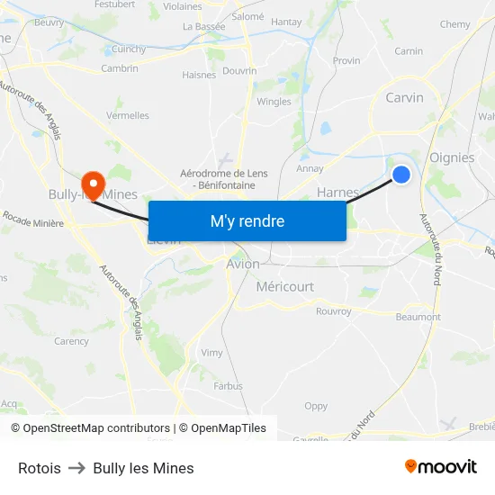 Rotois to Bully les Mines map