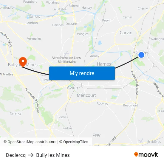 Declercq to Bully les Mines map