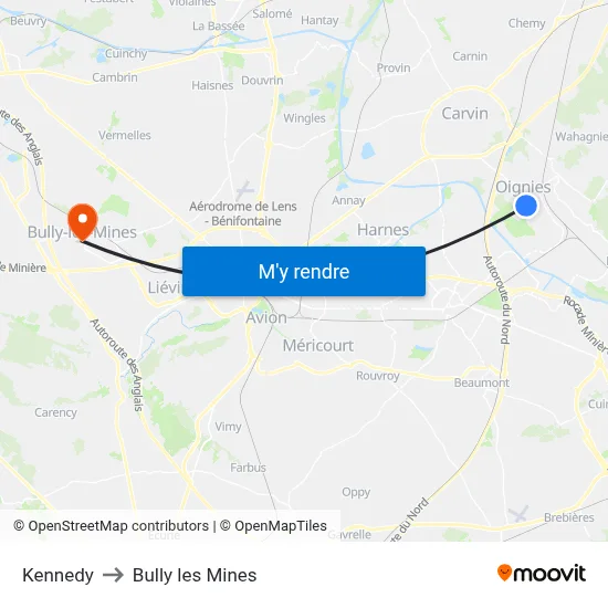 Kennedy to Bully les Mines map