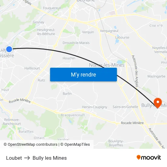 Loubet to Bully les Mines map