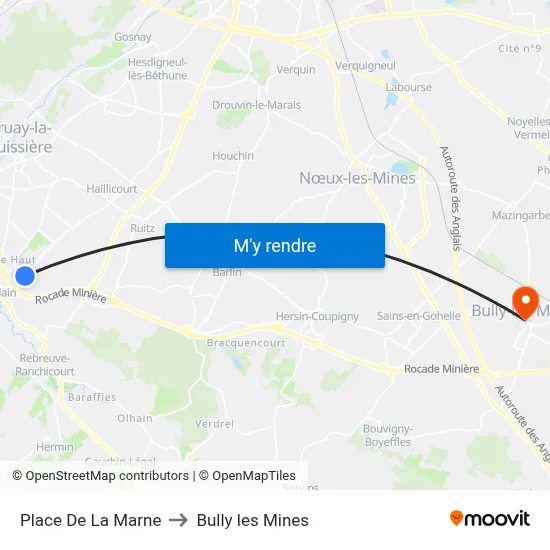 Place De La Marne to Bully les Mines map