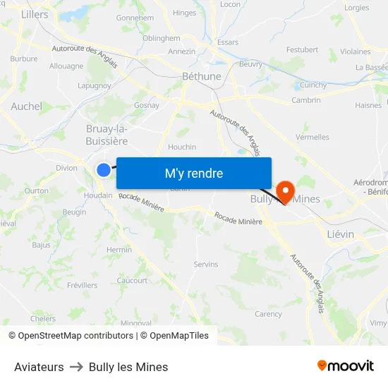 Aviateurs to Bully les Mines map
