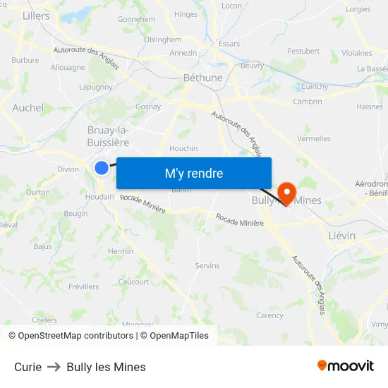 Curie to Bully les Mines map
