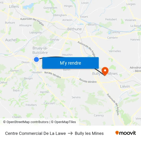 Centre Commercial De La Lawe to Bully les Mines map