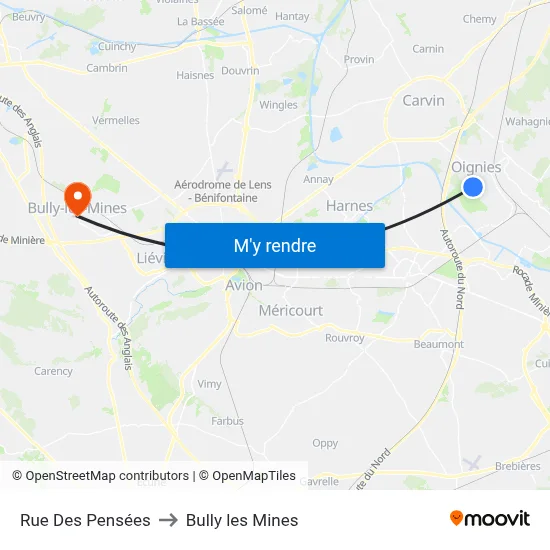 Rue Des Pensées to Bully les Mines map