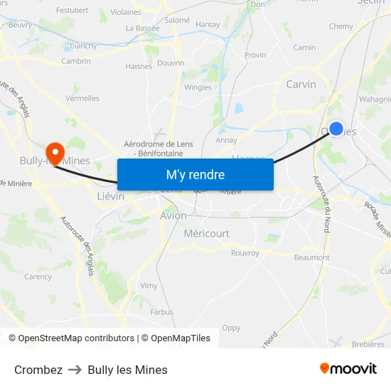 Crombez to Bully les Mines map