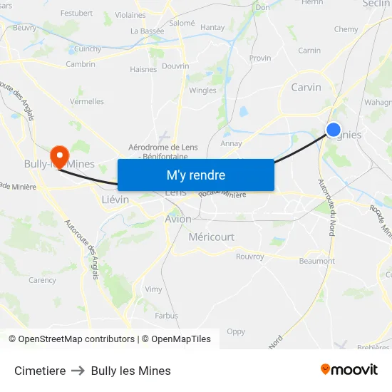 Cimetiere to Bully les Mines map