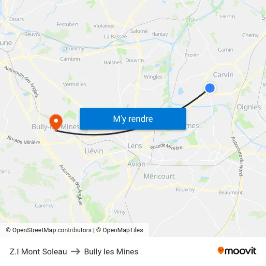 Z.I Mont Soleau to Bully les Mines map