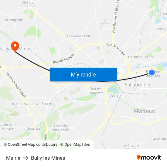 Mairie to Bully les Mines map